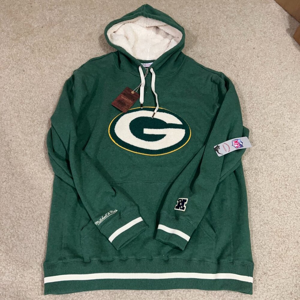 Mitchell & Ness Green Bay Packers Home Stretch Fleece Hoodie Size XL